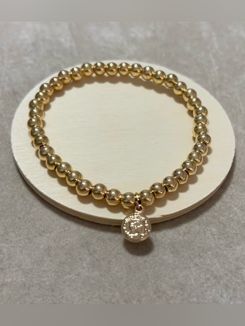 Delicate Gold Beaded Bracelet with Charm - Women Jewelry